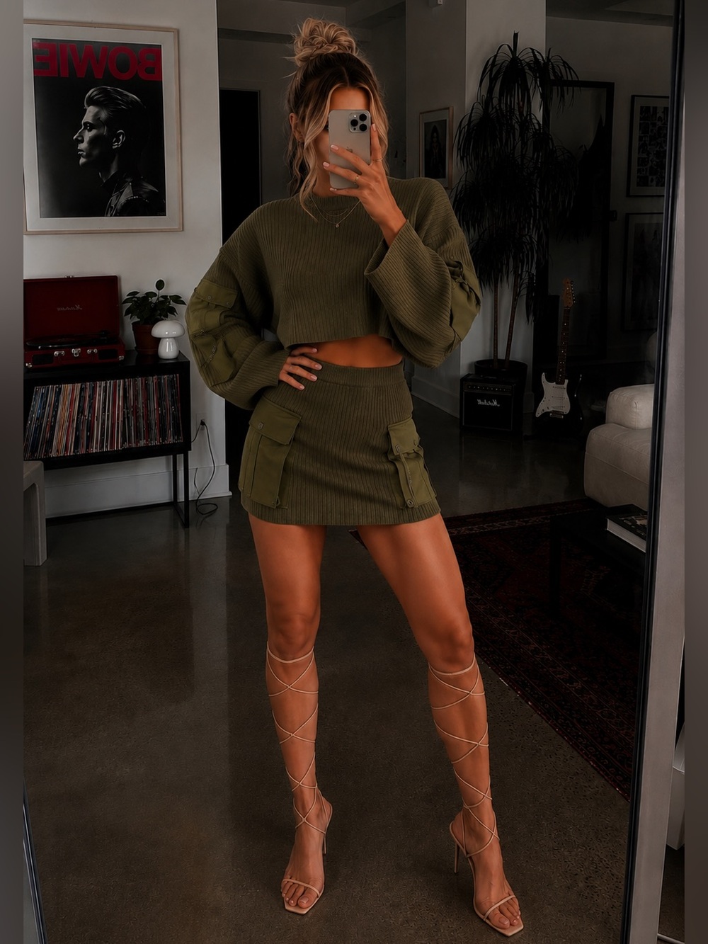 Y/Project Olive Green Cotton Cropped Sweater Detachable Sleeves Womens XS New